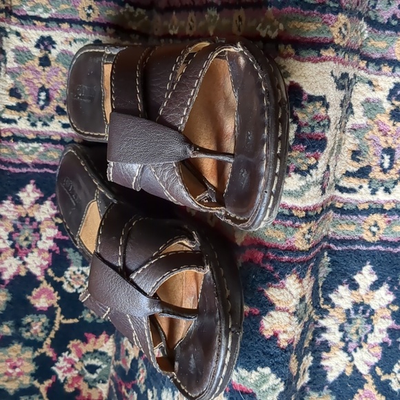 Born Toe Post Brown Leather Wedge Sandals Size 7/38 - Picture 7 of 12